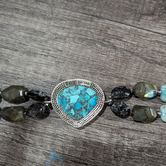 Boho turquoise, aquamarine & sterling bracelet - Picture 5 of 7